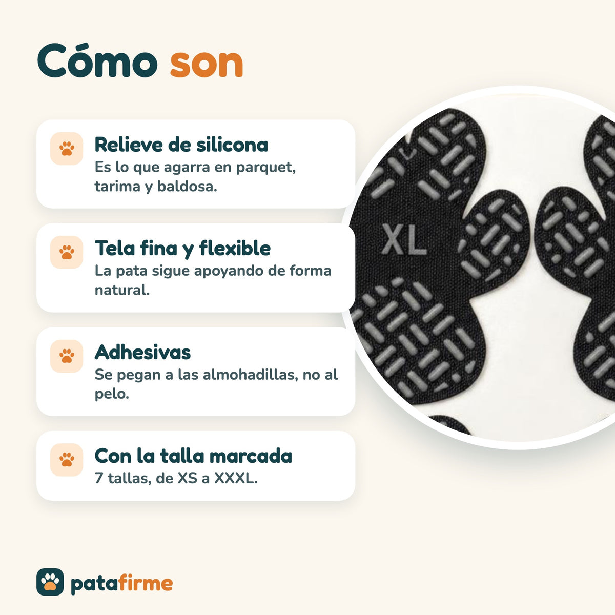 Cómo son las huellitas: relieve de silicona, tela fina y adhesivas
